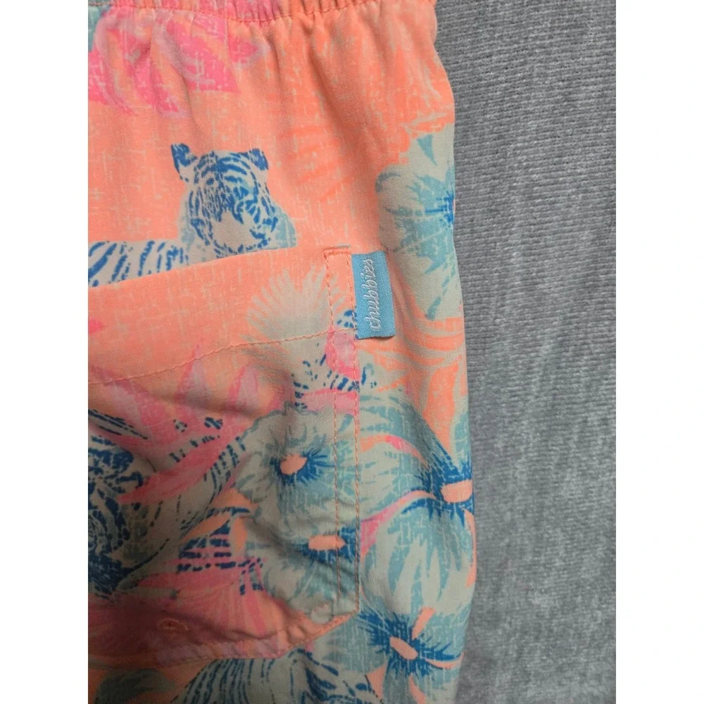 Chubbies Mens Swim Trunks Medium Peach Orange Tropical Tiger Floral 5.5 Inseam